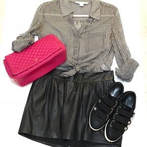 DVF 100 Silk Button Down black white